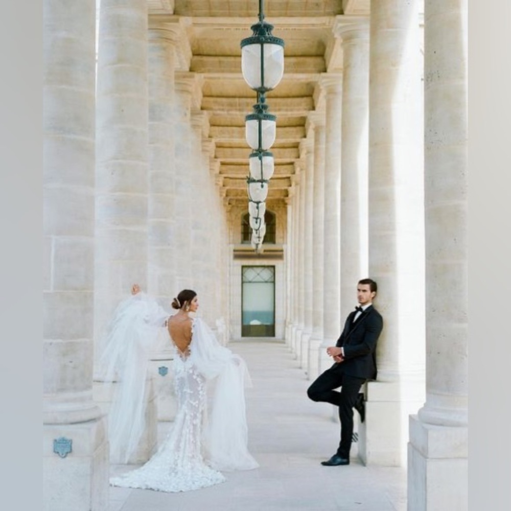 New Galia Lahav Couture Fleur silk lace wedding dress sz 42 10/12 bridal… - Picture 1 of 16